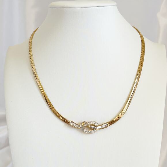 Nina Ricci Jewelry - NINA RICCI Vintage Love Knot Rhinetone Snake Omega Choker Necklace 1980s